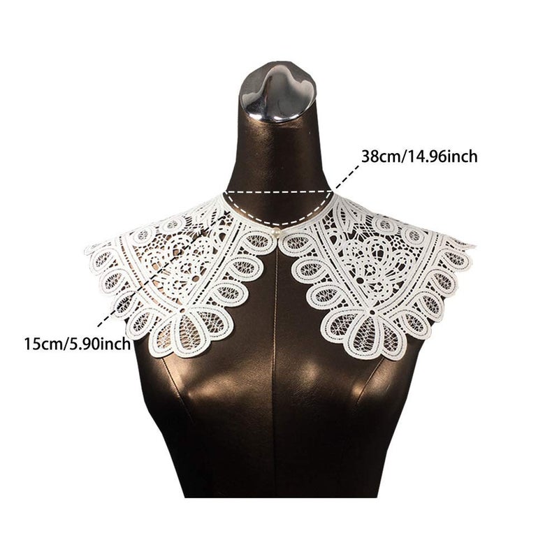 Joyci Women's White Hollow Out Lace Floral Fake Collar Lolita Big Shawl False Collar for Summer Dress (J12) - Image 4